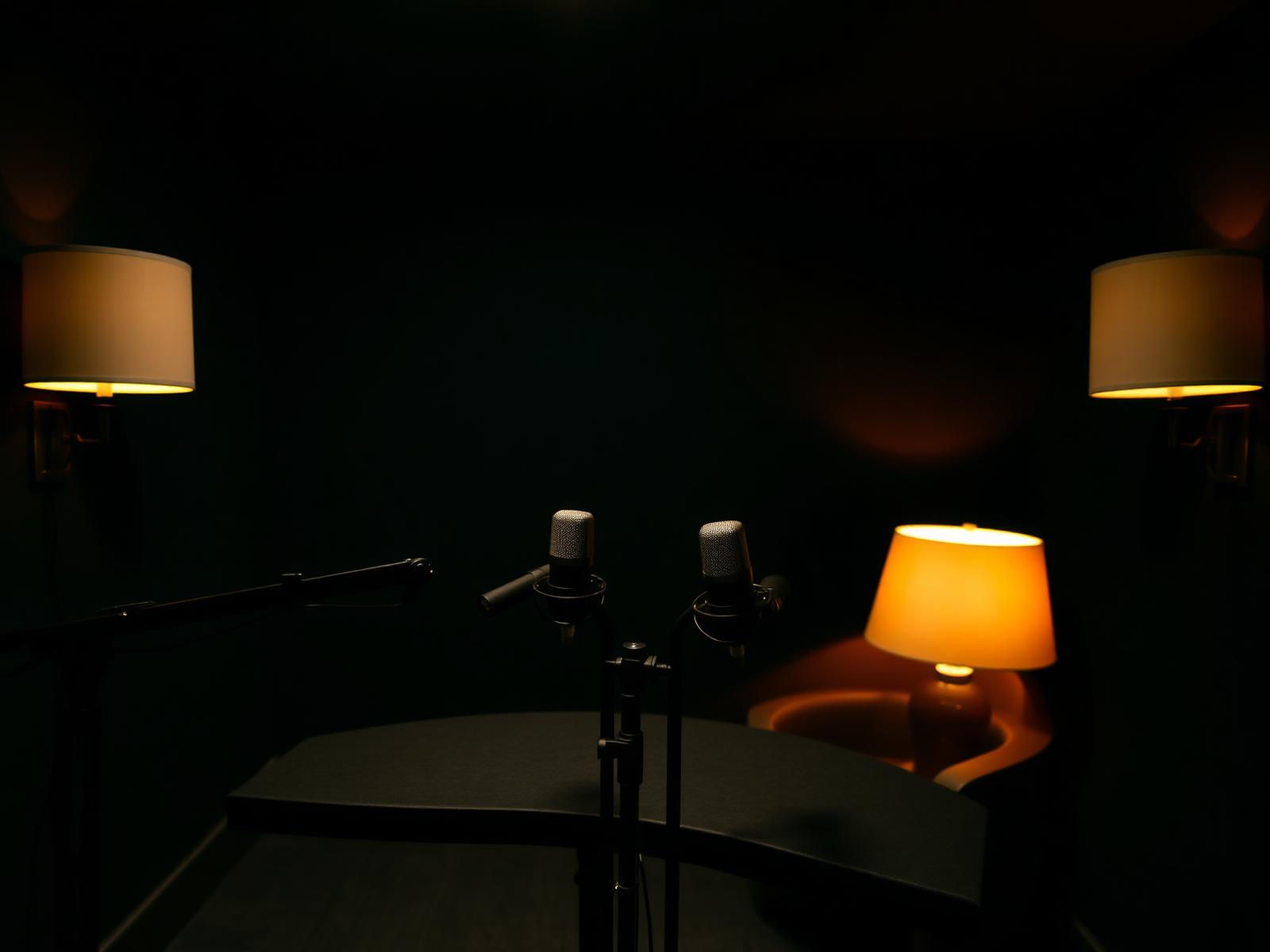 Professional podcast studio setup with microphones